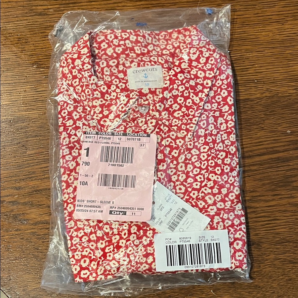 J. Crew - Crewcuts Red and White Floral Button Up - Kids Sz 12